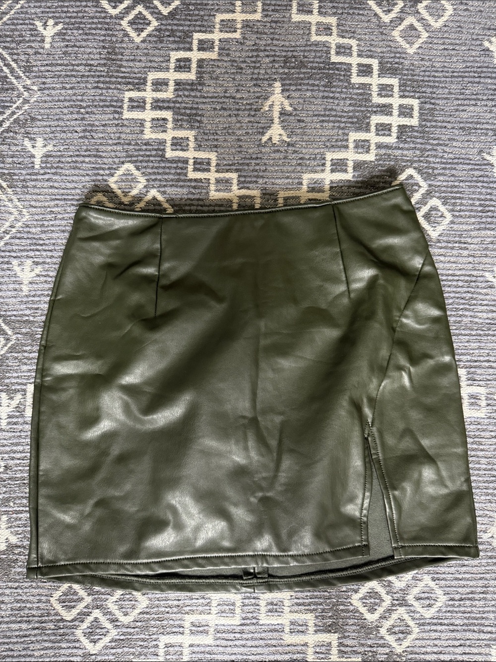 Rewash Hunter Olive Green Vegan Leather Skirt Mini Slit